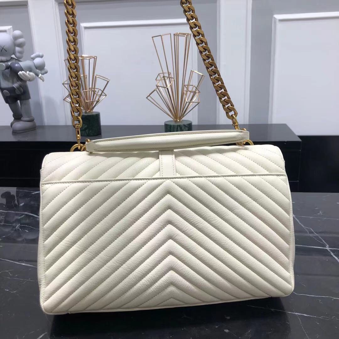 Saint Laurent Lambskin College Handbag Shoulder Bag White 392738 Gold